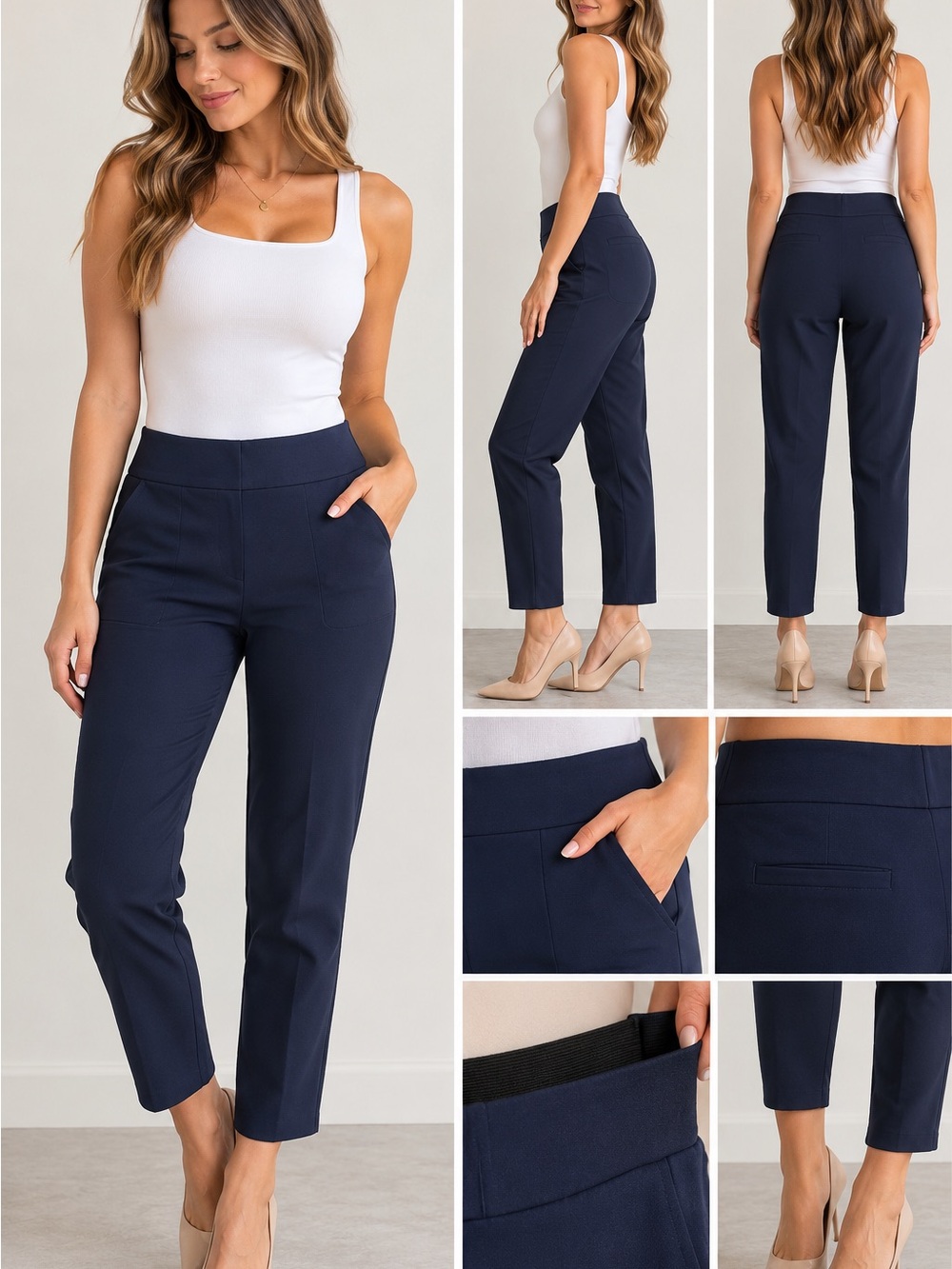 INC International Concepts Navy Pull On Ankle Pants Women’s 6S Stretch